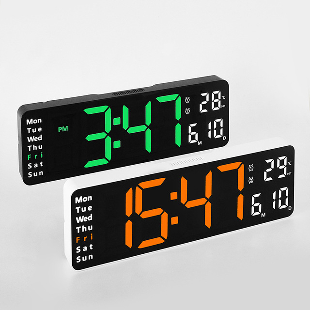 Living LED Digital Wall Clock Remote Control Adjustable Brightness Temperature Humidity Display ABS Led Digital Wall Clock