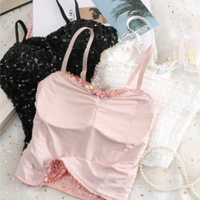 Nuevo Estilo Top Corto de Lentejuelas sin Espalda, Tipo Camisola, de Una Pieza, Fijo y Versátil, para Usar como Ropa Interior o Capa Base