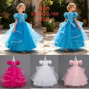 Vestido de Princesa para Niñas, Color Rosa, con Cuello Redondo, Adornado con Cuentas y Mangas Abullonadas, para Bodas y Fiestas - Product Image 2