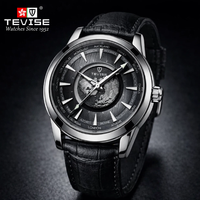 Montre mécanique automatique de luxe TEVISE en gros, étanche, avec mouvement Dandong, cadran de 46 mm, bracelet en cuir