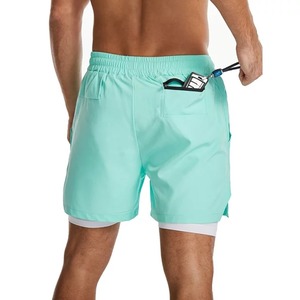 Pantalones Cortos Deportivos de Doble Capa Verde Menta, de Secado Rápido, Elásticos y Transpirables, 2 en 1, para Correr, Gimnasio, Entrenamiento, con Bolsillo Interior para Teléfono, para Adultos y Atletas - Product Image 2