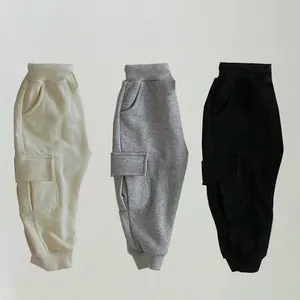 Erkek kış yardımcı kargo pantolon çok cepler polar Sweatpants pamuk eşofman altları üreticileri çocuk çocuklar sokak giyim