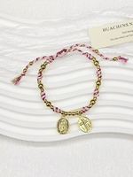 Bracelet en chaîne dorée avec perles de cristal colorées, breloques pendantes en zircon et gemmes de formes variées (cœur, carré, ovale, goutte d'eau, marquise)