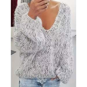 Pull ample à col en V en fourrure synthétique pour femme, vert, taille 0XL - Product Image 6