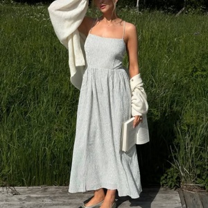 Nuevo Vestido Casual de Primavera, Personalizado, de Alta Calidad, Lino y Algodón Popelín, Color Liso, Tirantes Finos, Estilo Maxi - Product Image 2