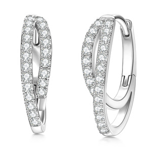 Boucles d'oreilles créoles doubles en cuivre plaqué or 14 carats, micro-pavées de moissanite VVS GRA, bijoux durables pour femmes, style simple et tendance - Product Image 1