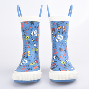 Bottes de pluie en <span class=keywords><strong>caoutchouc</strong></span> pour garçons, imprimées de graffitis bleus, avec poignées - Product Image 2