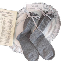 Nouvelle Arrivée WJN – Chaussettes mi-mollet respirantes en coton sans couture pour femme, style JK Lolita, avec bordure bouffante et nœud en ruban, pour usage quotidien