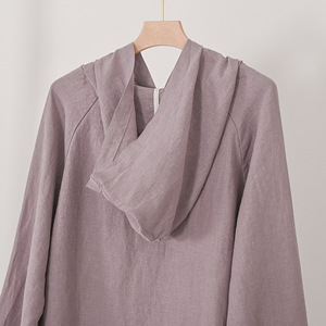 Camisa de Manga Larga con Botones para Mujer, 100% Cáñamo, Estilo Casual Chino, Protección Solar, con Sombrero - Product Image 4