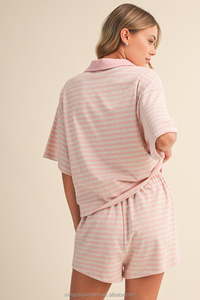 Custom Crop Top Two Piece Set Women <strong>Clothing</strong> Summer Fashion Women Shorts Set Striped Polo Shirt - Product Image 4