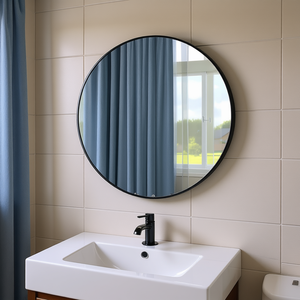 Espejo de Baño de 32 x 32 Pulgadas con Marco de Aluminio Negro, Estilo Contemporáneo, Superficie de Vidrio, para Colgar en la Pared - Product Image 2