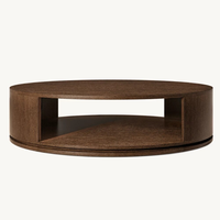 Table basse moderne ouverte en bois massif à grain naturel, design ovale, étagère ouverte, base flottante, table centrale pour salon