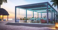 Pergola à persiennes rétractable bioclimatique de jardin personnalisée à prix d'usine pare-soleil imperméable à l'eau toit extérieur enduit de poudre nature
