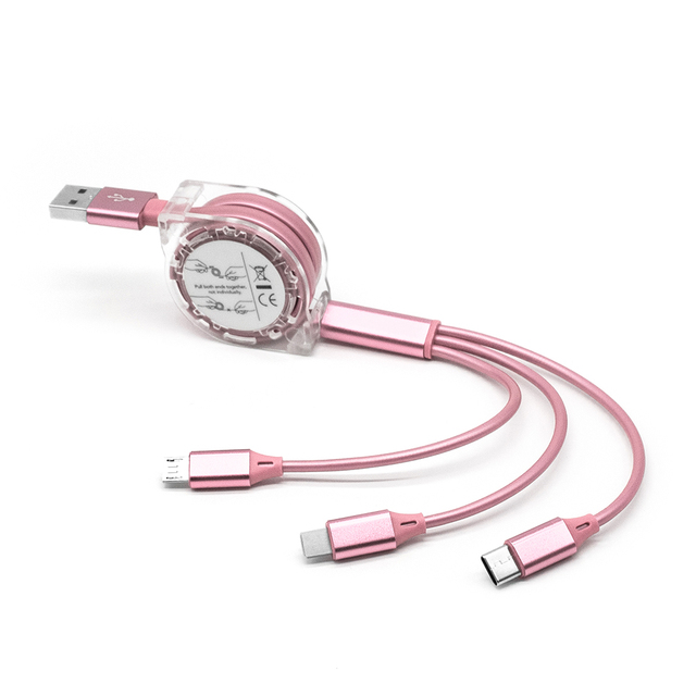 Wholesale Retractable Stretchable 3 in 1 Type-C Cable with Pure Copper Conductor for Android Phones & Computer