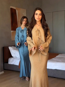 Elegante e Modesto Set Abaya di Lusso a 2 Pezzi con Laccetti, Abito Lungo Casual Estivo per Donne Musulmane, Stile Dubai <span class=keywords><strong>Turchia</strong></span> 2026 - Product Image 2