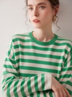 Doux et anti-âge pour femmes 100% pur cachemire/laine col rond rayé brillant coupe ample couche de base tricotée pull décontracté
