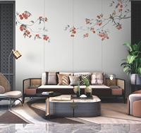 Chinoiserie imprimable personnalisé peint à la main oeuvre brodé plante fruit soie papier peint Mural paysage chinois papier peint Mural