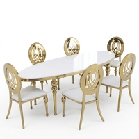 Table ovale de banquet de mariage en acier inoxydable doré avec plateau blanc pour événements et réceptions
