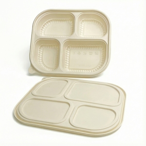 Barquette alimentaire moderne en amidon de maïs à 4 compartiments Eco 1000 ml, biodégradable, jetable, anti-fuite, compatible <span class=keywords><strong>micro</strong></span>-ondes, avec couvercle de qualité alimentaire - Product Image 3