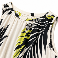 Robe longue de plage pour femme à imprimé feuilles tropicales, sans manches, avec ourlet à volants étagés et taille à nouer, personnalisable avec logo