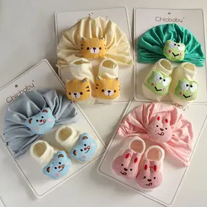 Newborn Cotton Kids Hat socks 2psc set Baby girls Caps with animals Infant Bonnet Summer turban caps