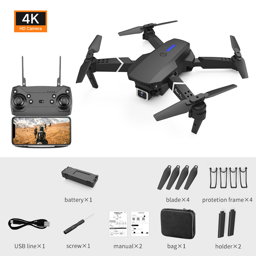 E88 Rc Drone 4K Profesional HD Dual Camera 2.4Ghz Mini Foldable Quadcopter Real-time Transmission Helicopters Gift Toys for Boy