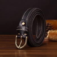 Ceinture en cuir véritable pleine fleur pour femme, style vintage, épaisse, tendance, avec boucle en cuivre cousue main, en cuir de vachette, pour jeans décontractés