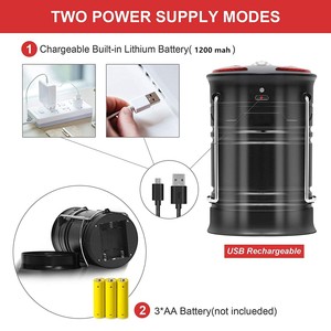 โคมไฟตั้งแคมป์ LED แบบชาร์จไฟได้ ใช้พลังงานจากแบตเตอรี่ พกพาสะดวก ใช้สำหรับกรณีฉุกเฉินกลางแจ้ง พร้อมสวิตช์กด และไฟสัญญาณสีแดง - Product Image 4