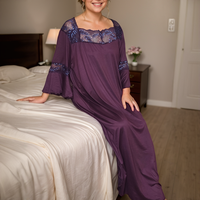 Grande taille sexy feuille de lotus dentelle maison vêtements confortable col carré manches courtes violet chemise de nuit robe robe