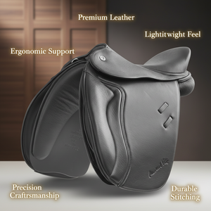 Silla de Montar de Cuero Premium para Doma Clásica, para Competiciones de Doma, Entrenamiento Avanzado, Escuelas de Equitación, Negra y Marrón - Product Image 1