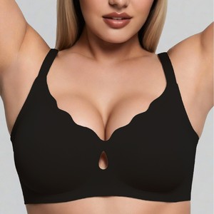 Soutien-gorge bralette sans couture tricoté grande taille, sans armatures, à couvrance complète, avec bretelles réglables, rembourrage amovible et fermeture à agrafes pour - Product Image 2