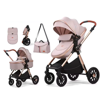 Poussette Bébé de Luxe Pliable et Portable 3-en-1 Multi-Fonction avec Grand Panier de Rangement, pour Nouveau-Né jusqu'à 3 Ans