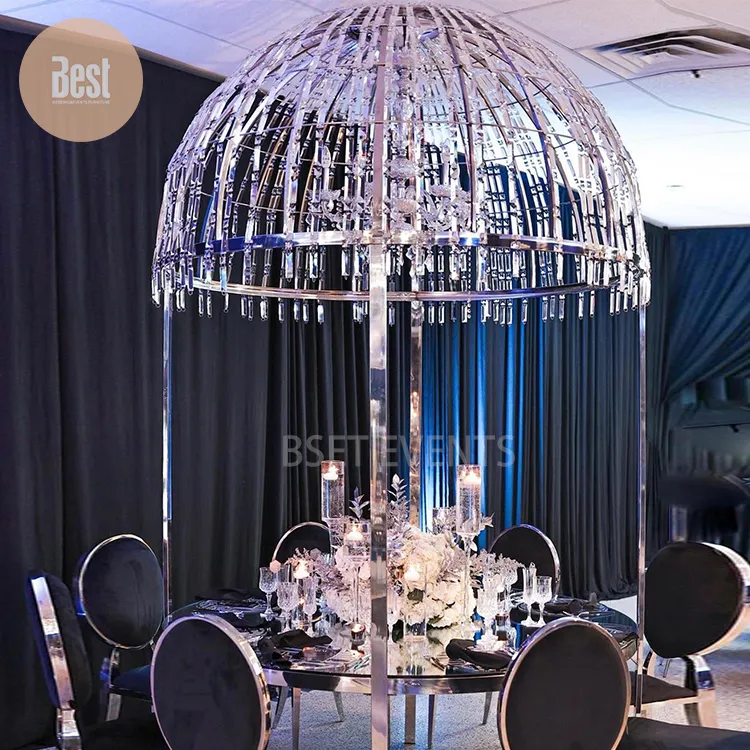 Yeni tasarım lüks kristal kubbe paslanmaz çelik olaylar düğün yemeği masası