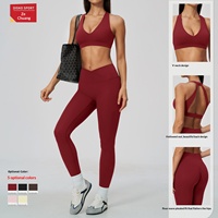 Ensemble soutien-gorge de sport haute performance et leggings à bretelles croisées pour femme - Séchage rapide, couche de base pour la course, motif uni, Spandex/Nylon