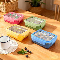 Boîte à lunch isotherme anti-fuite 1,1 L, écologique, pour pique-nique, avec couvercle en plastique, 3 compartiments, conteneur de stockage alimentaire portable pour enfants