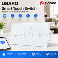 Interrupteur mural tactile intelligent UBARO 5Gang Zigbee avec commande vocale à distance via application, panneau en verre pour la domotique, OEM ODM Tuya Smart Life