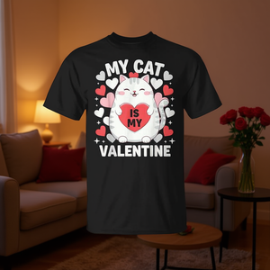 Camiseta para mujer con diseño de mi gato como mi San Valentín, gato abrazando un corazón, para amantes de los gatitos - Product Image 3