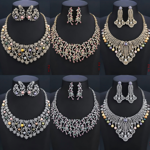 250828 लक्जरी ब्राइडल फैशन गहने सेट विशेष अवसरों के लिए संग्रह ईयररिंग्स के हार के शानदार बयान टुकड़े - Product Image 5