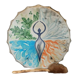 Tambour chaman tambour à main de 10 pouces avec bâton de tambour instrumental pour la méditation de réflexion de musique spirituelle - Product Image 1