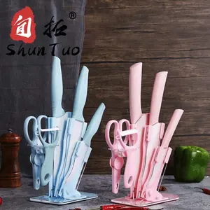 SHUNTUO eco friendly kitchen cooking zro2 ceramics 6 piece safe kids knife set with knife holder