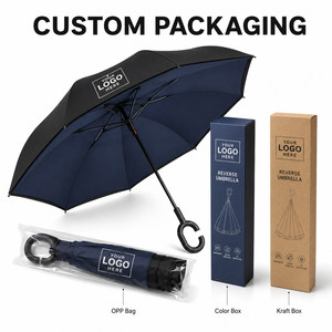 Custom Logo Double Layer Inverted Reverse <b>Umbrella</b> C-Shape Handle <b>Windproof</b> Self-Standing Large <b>Umbrellas</b> for Rain Car Travel - Product Image 5