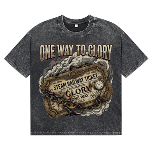 Camisetas Oversize Negras con Lavado Ácido y Teñido, Estilo Vintage Punk, con Estampado DTG de Boleto de Tren, Camisetas de Algodón de Manga Corta para Hombre, Estilo Urbano - Product Image 1
