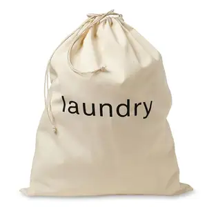 100% Cotton Laundry Bag Wash Dry Fold Repeat Drawstring Storage Travel Bag