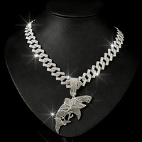 Collar con Colgante de Tiburón con Incrustaciones de Diamantes de Imitación en Cadena Cubana, Oro y Plata, para Hombres y Mujeres, Joyería Marina Hip Hop, Regalo
