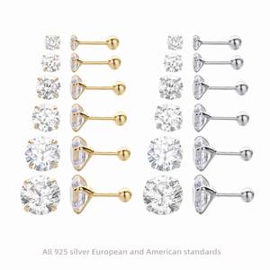 925 Sterling Silver Vintage Party <b>Stud</b> <b>Earrings</b> Round Colorful Zircon <b>Crystal</b> for Women Model L0770 Wholesale Gift - Product Image 2