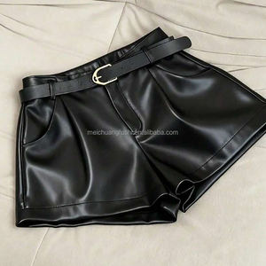 여성용 비건 PU 가죽 반바지 (골드 버클 벨트 포함) - Product Image 4