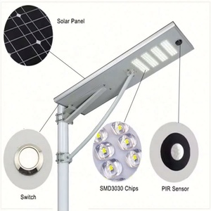 ไฟถนนโซลาร์เซลล์แบบออลอินวันคุณภาพสูง 60W 80W โมโนคริสตัลไลน์ซิลิคอน LED สำหรับภายนอกอาคาร กันน้ำ IP65 - Product Image 4