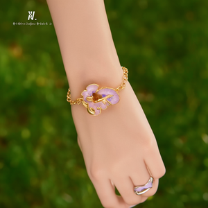 สร้อยข้อมือดอกไม้สแตนเลสชุบทองเคลือบสีม่วงสำหรับผู้หญิง เครื่องประดับแฟชั่น - Product Image 3