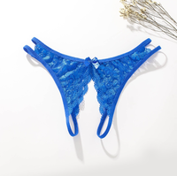 Culotte string taille basse noire en dentelle florale avec nœud avant pour femme, grande taille, lingerie sexy Tiger