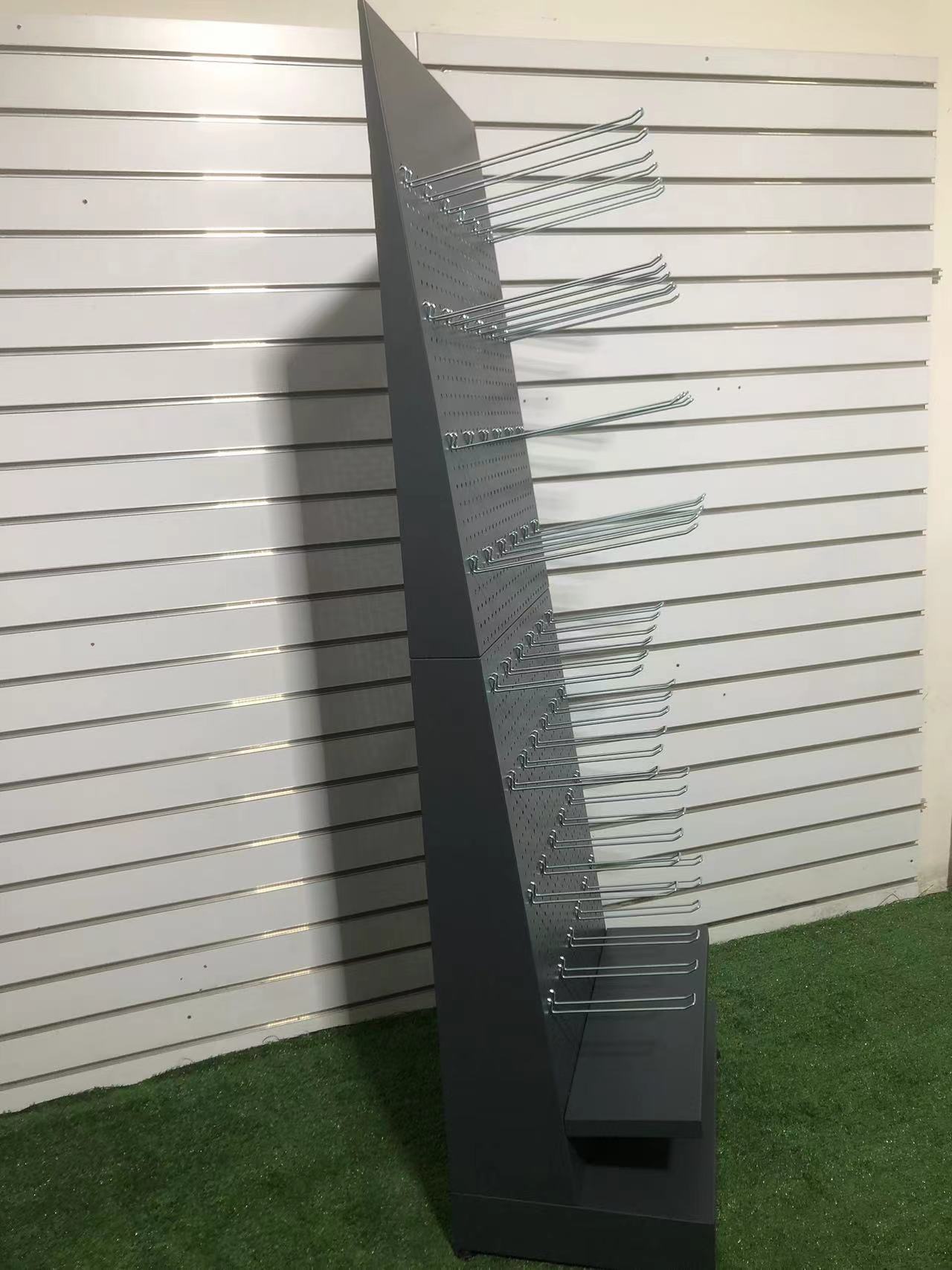 Hole Plate Design 2-tier Single-sided Metal Display Floor Stand with Hooks for Promotion in Shopping Malls Customized Color Logo — view 6